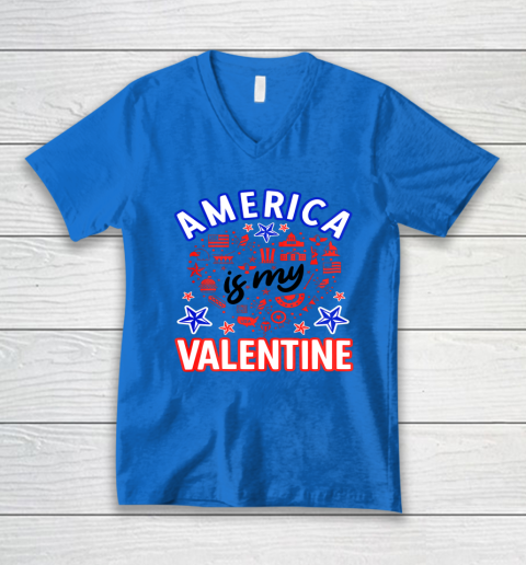 America is My Valentine Proud American Heart USA V-Neck T-Shirt 10