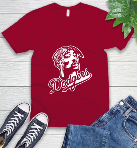 Tupac Dodgers V-Neck T-Shirt 7