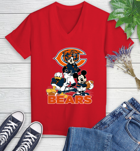 NFL Chicago Bears Mickey Mouse Donald Duck Goofy Football Shirt Women's V-Neck T-Shirt 11