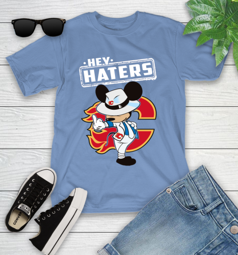 NHL Hey Haters Mickey Hockey Sports Calgary Flames Youth T-Shirt 15