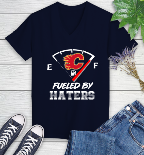Calgary Flames NHL Hockey Fueled By Haters Sports Women's V-Neck T-Shirt 2
