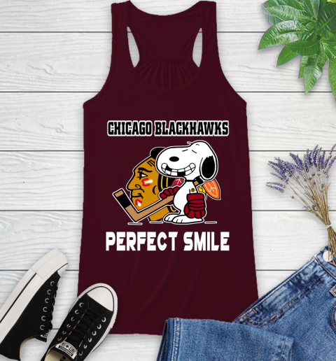 NHL Chicago Blackhawks Snoopy Perfect Smile The Peanuts Movie Hockey T Shirt Racerback Tank 2