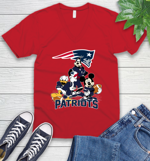NFL New England Patriots Mickey Mouse Donald Duck Goofy Football Shirt V-Neck T-Shirt 6