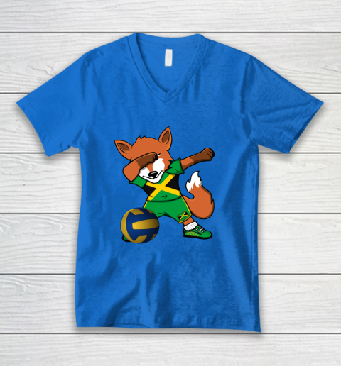 Dabbing Fox Jamaica Volleyball Fans Jersey Jamaican V-Neck T-Shirt 6