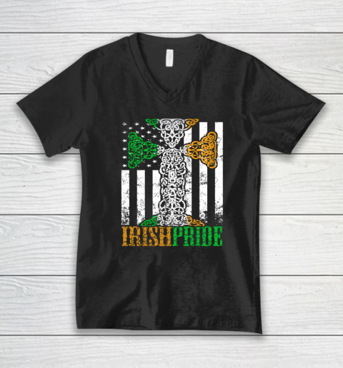Irish Pride American Flag Celtic Cross V-Neck T-Shirt