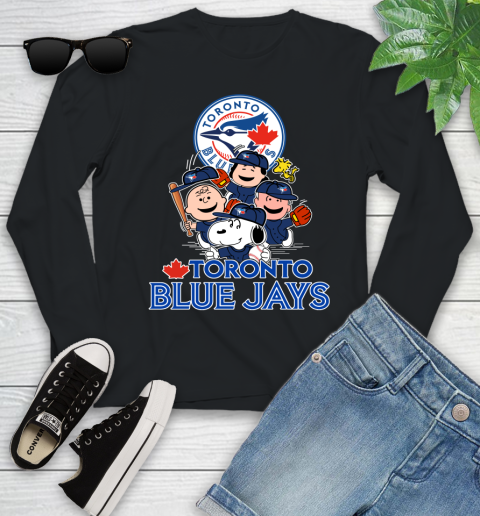 MLB Toronto Blue Jays Snoopy Charlie Brown Woodstock The Peanuts Movie Baseball T Shirt_000 Youth Long Sleeve