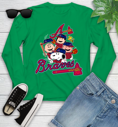 MLB Atlanta Braves Snoopy Charlie Brown Woodstock The Peanuts Movie Baseball T Shirt Youth Long Sleeve 7