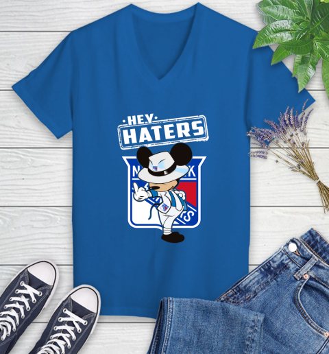 NHL Hey Haters Mickey Hockey Sports New York Rangers Women's V-Neck T-Shirt 10