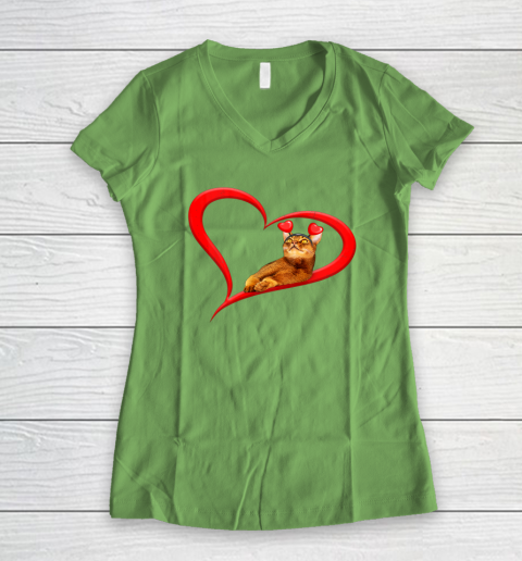 Funny Abyssinian Cat Valentine Pet Kitten Cat Lover Women's V-Neck T-Shirt 3