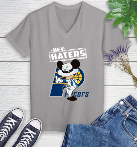NBA Hey Haters Mickey Basketball Sports Indiana Pacers Women's V-Neck T-Shirt 4