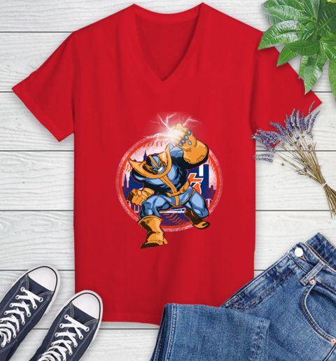 New York Mets MLB Baseball Thanos Avengers Infinity War Marvel Women's V-Neck T-Shirt 11