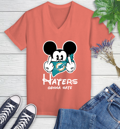 NFL Miami Dolphins Haters Gonna Hate Mickey Mouse Disney Football T Shirt Women's V-Neck T-Shirt 6