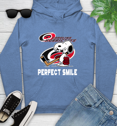 NHL Carolina Hurricanes Snoopy Perfect Smile The Peanuts Movie Hockey T Shirt Youth Hoodie 13