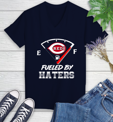 Cincinnati Reds MLB Baseball Fueled By Haters Sports Women's V-Neck T-Shirt 2
