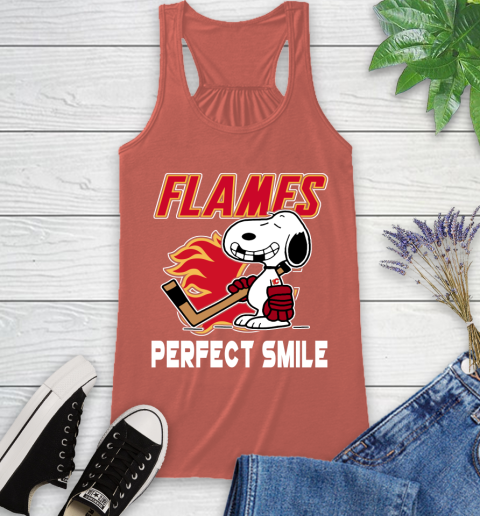 NHL Calgary Flames Snoopy Perfect Smile The Peanuts Movie Hockey T Shirt Racerback Tank 3