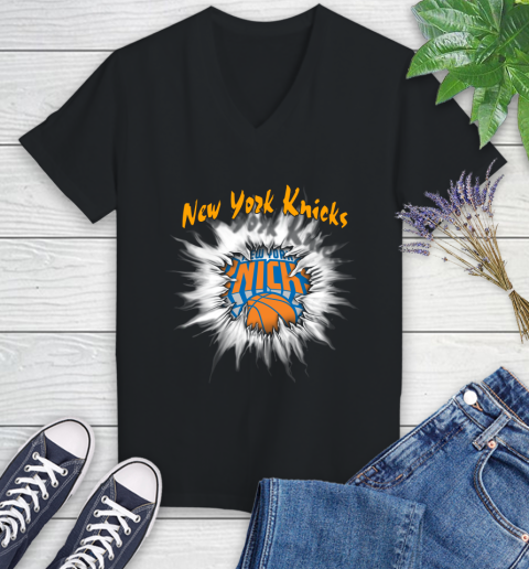 New York Knicks NBA Basketball Rip Sports Women's V-Neck T-Shirt