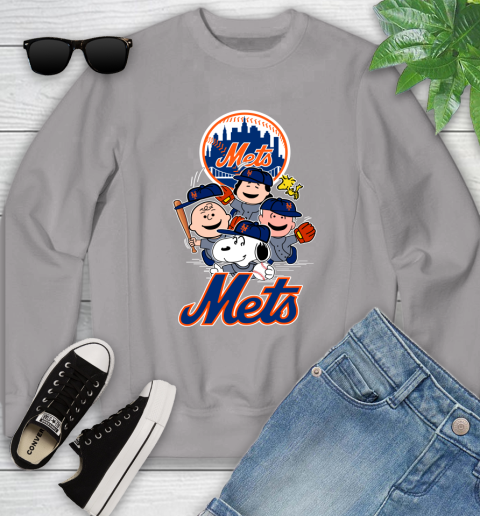 MLB New York Mets Snoopy Charlie Brown Woodstock The Peanuts Movie Baseball T Shirt Youth Sweatshirt 3