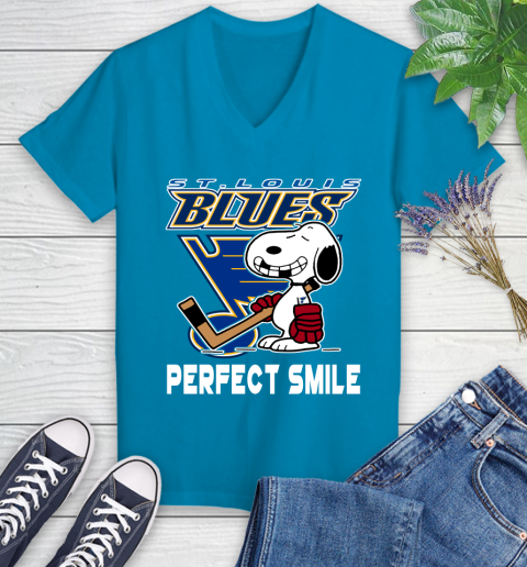 NHL St.Louis Blues Snoopy Perfect Smile The Peanuts Movie Hockey T Shirt Women's V-Neck T-Shirt 7
