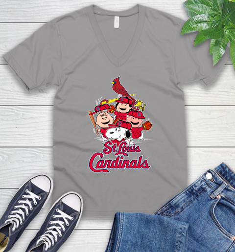 MLB St.Louis Cardinals Snoopy Charlie Brown Woodstock The Peanuts Movie Baseball T Shirt_000 V-Neck T-Shirt 3