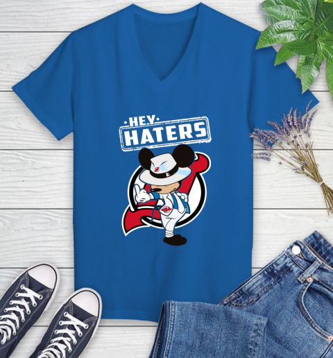 NHL Hey Haters Mickey Hockey Sports New Jersey Devils Women's V-Neck T-Shirt 10