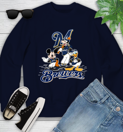 MLB Milwaukee Brewers Mickey Mouse Donald Duck Goofy Baseball T Shirt Youth Sweatshirt 2