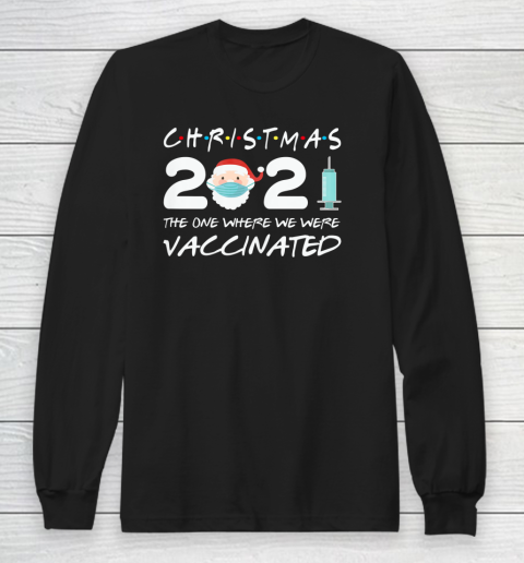 2021 Xmas Vaccinated Santa Face With Mask Social Distancing Long Sleeve T-Shirt