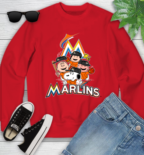 MLB Miami Marlins Snoopy Charlie Brown Woodstock The Peanuts Movie Baseball T Shirt Youth Sweatshirt 8