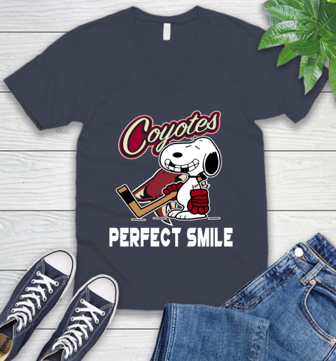 NHL Arizona Coyotes Snoopy Perfect Smile The Peanuts Movie Hockey T Shirt V-Neck T-Shirt 8