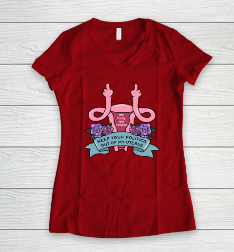 Middle Finger Uterus  Keep Your Politics Out Of My Uterus Women's V-Neck T-Shirt 5