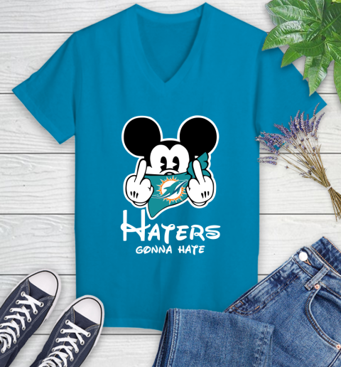 NFL Miami Dolphins Haters Gonna Hate Mickey Mouse Disney Football T Shirt Women's V-Neck T-Shirt 7