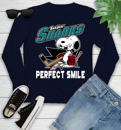 NHL San Jose Sharks Snoopy Perfect Smile The Peanuts Movie Hockey T Shirt Youth Long Sleeve 2