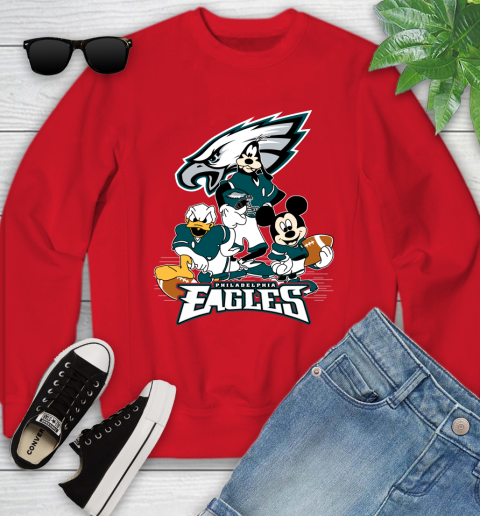 NFL Philadelphia Eagles Mickey Mouse Donald Duck Goofy Football Shirt Youth Sweatshirt 8
