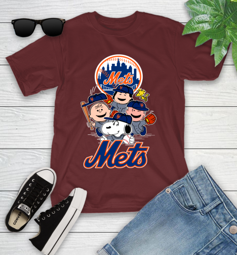 MLB New York Mets Snoopy Charlie Brown Woodstock The Peanuts Movie Baseball T Shirt Youth T-Shirt 14