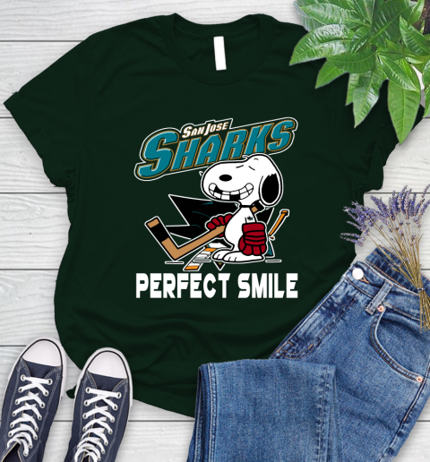 NHL San Jose Sharks Snoopy Perfect Smile The Peanuts Movie Hockey T Shirt Women's T-Shirt 6