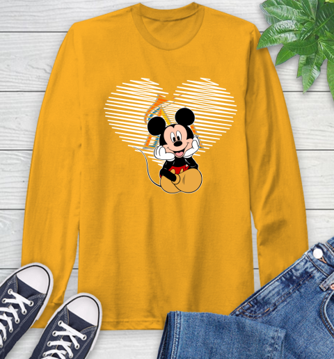 MLB Miami Marlins The Heart Mickey Mouse Disney Baseball T Shirt_000 Long Sleeve T-Shirt 2