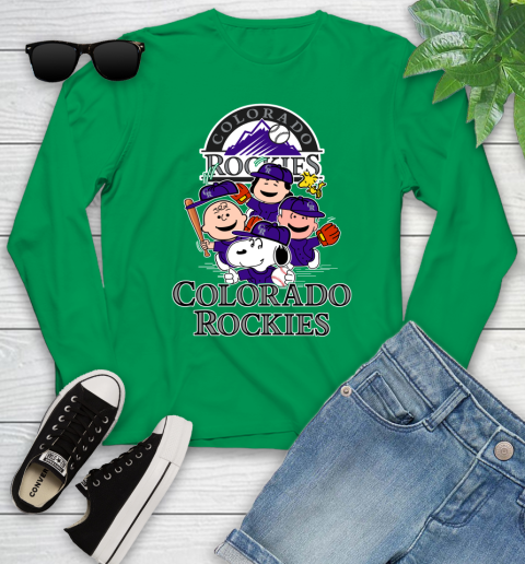 MLB Colorado Rockies Snoopy Charlie Brown Woodstock The Peanuts Movie Baseball T Shirt_000 Youth Long Sleeve 7