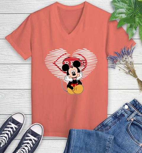MLB Cincinnati Reds The Heart Mickey Mouse Disney Baseball T Shirt_000 Women's V-Neck T-Shirt 6