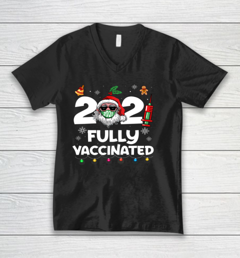 2021 Fully Vaccinated Santa Claus Mask Costume Christmas V-Neck T-Shirt