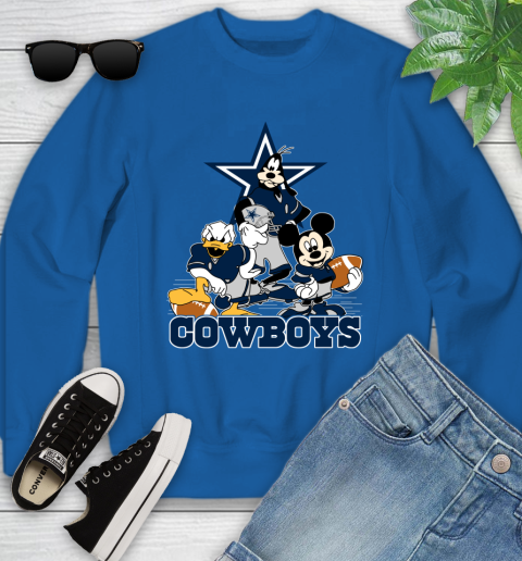 NFL Dallas Cowboys Mickey Mouse Donald Duck Goofy Football Shirt Youth Sweatshirt 7