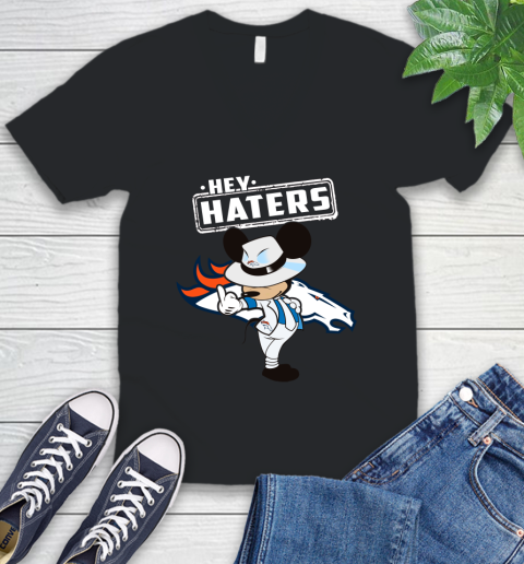 NFL Hey Haters Mickey Football Sports Denver Broncos V-Neck T-Shirt