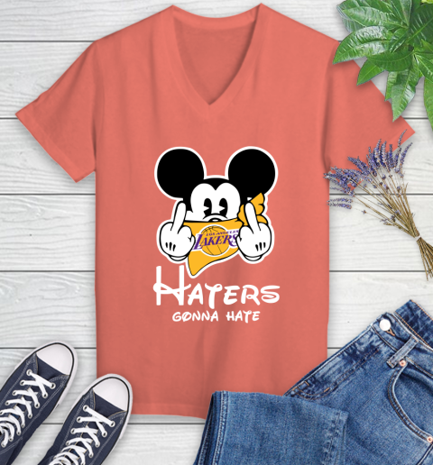 NBA Los Angeles Lakers Haters Gonna Hate Mickey Mouse Disney Basketball T Shirt Women's V-Neck T-Shirt 6