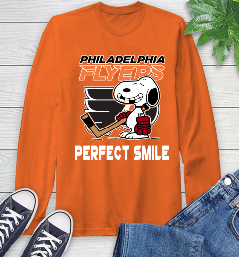 NHL Philadelphia Flyers Snoopy Perfect Smile The Peanuts Movie Hockey T Shirt Long Sleeve T-Shirt 4