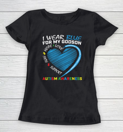 I Wear Blue For My Godson Autism Awareness Puzzle Heart Women's T-Shirt