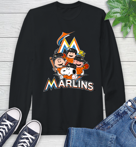 MLB Miami Marlins Snoopy Charlie Brown Woodstock The Peanuts Movie Baseball T Shirt Long Sleeve T-Shirt