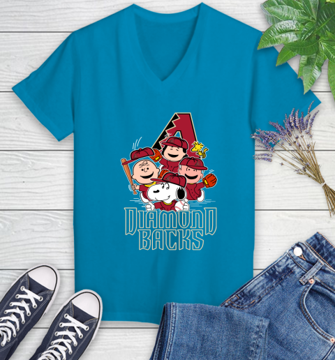 MLB Arizona Diamondbacks Snoopy Charlie Brown Woodstock The Peanuts Movie Baseball T Shirt_000 Women's V-Neck T-Shirt 7