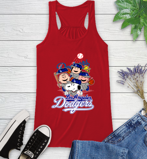 MLB Los Angeles Dodgers Snoopy Charlie Brown Woodstock The Peanuts Movie Baseball T Shirt_000 Racerback Tank 5