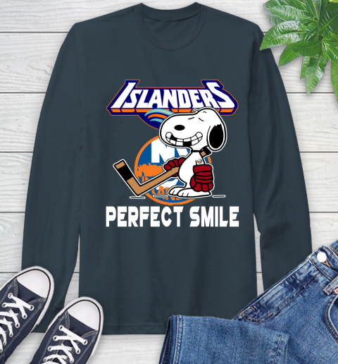 NHL New York Islanders Snoopy Perfect Smile The Peanuts Movie Hockey T Shirt Long Sleeve T-Shirt 9