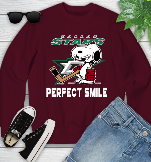 NHL Dallas Stars Snoopy Perfect Smile The Peanuts Movie Hockey T Shirt Youth Sweatshirt 4
