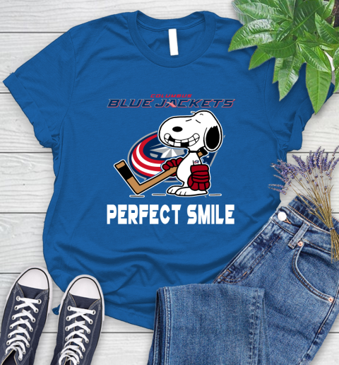 NHL Columbus Blue Jackets Snoopy Perfect Smile The Peanuts Movie Hockey T Shirt Women's T-Shirt 12