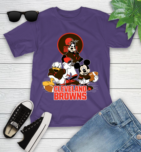 NFL Cleveland Browns Mickey Mouse Donald Duck Goofy Football Shirt Youth T-Shirt 3